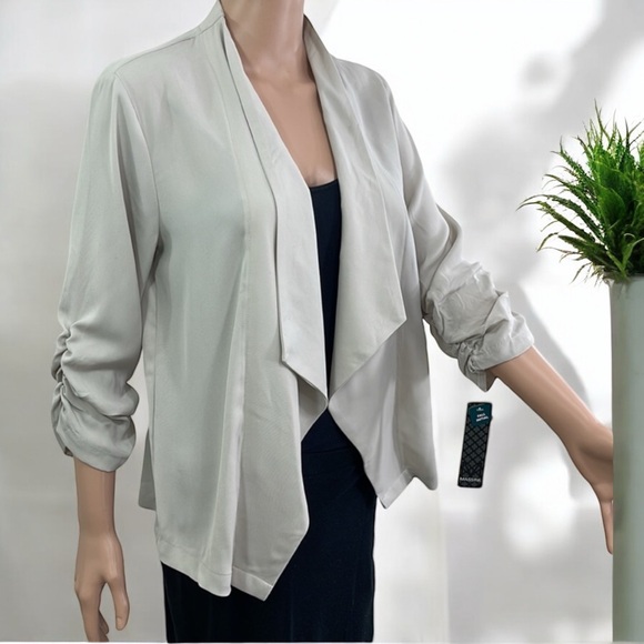 NWT Massini Women's Ruched Sleeve Open Blazer Jacket - Picture 9 of 16